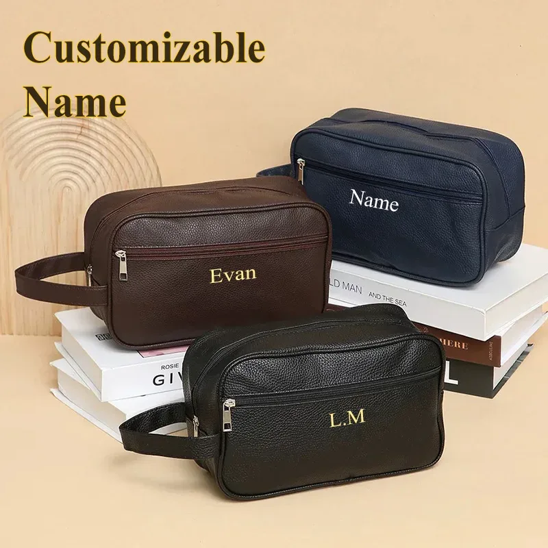 sac de rangement de maquillage de voyage multifonction de grande capacité avec nom personnalisé gratuit pour hommes et femmes, sac de lavage durable