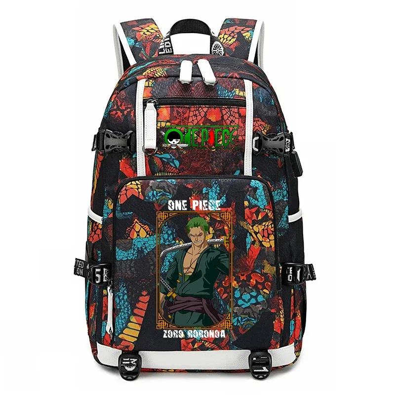 sac à dos d'école imprimé one piece zoro, sac à livres de grande capacité pour étudiants, pour enfants et adolescents