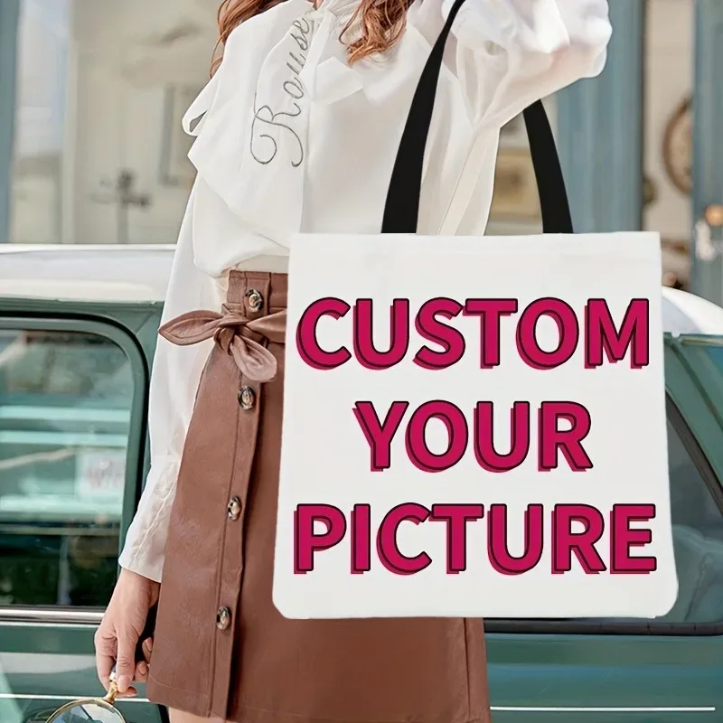 sac fourre-tout photo personnalisé, sac à bandoulière pliable réutilisable en polyester pour hommes et femmes, pochette de haute qualité