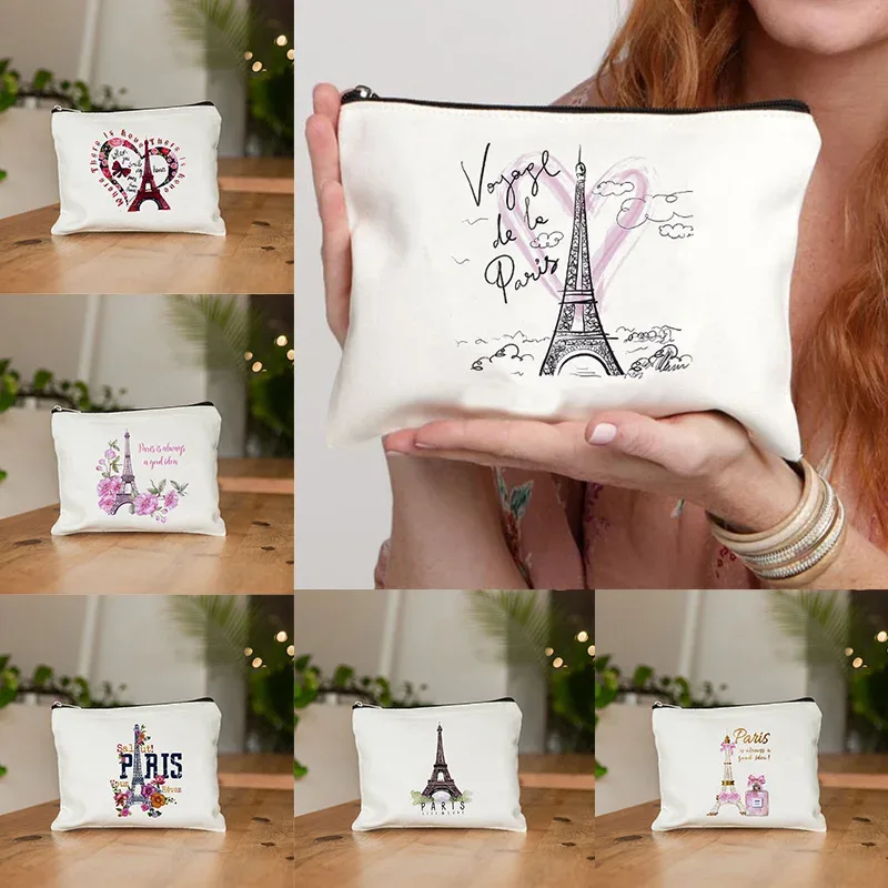 sac de maquillage imprimé tour eiffel de paris, trousse de toilette de voyage, organiseur de cosmétiques, poch