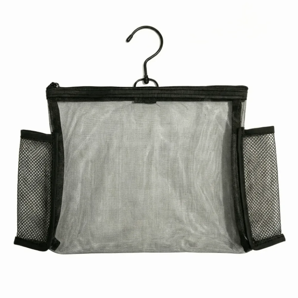 sac de rangement spécialisé en maille transparente avec crochet, organisateur de toilette, étui suspendu, organisateur de maquillage creux pour voyage.