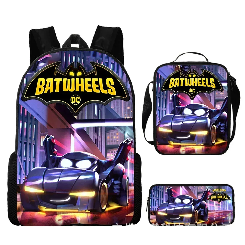 sac à dos d'école à roulettes de chauve-souris, sac à déjeuner, ensemble de trousse à crayons, cadeau pour enfants étudiants