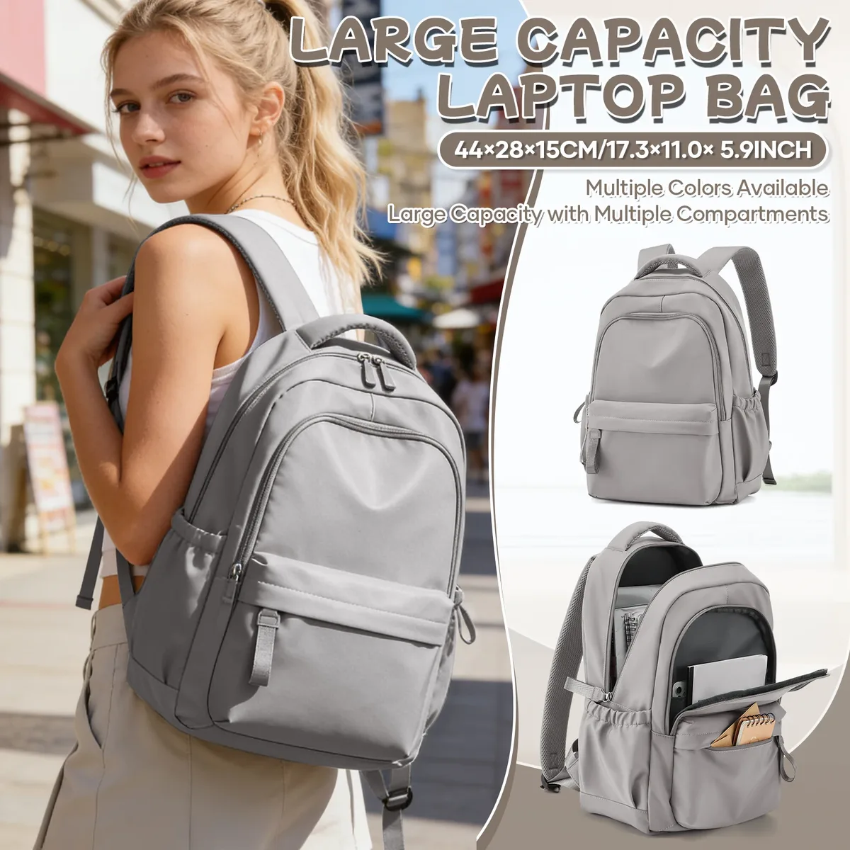 sac à dos scolaire pour adolescentes, sacs à livres décontractés imperméables, sac de jour de voyage léger, sac à dos universitaire basique pour ordinateur portable pour femme
