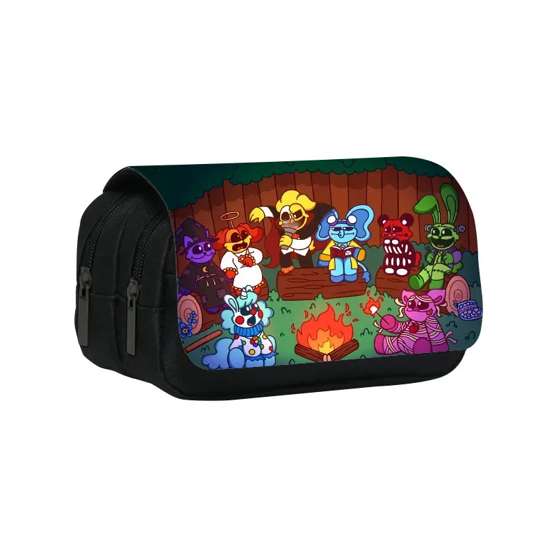 trousse à crayons double couche, créatures souriantes, 22cm/8.7 pouces, sac à stylos d'école pour étudiants, grand rangement, boîte à crayons, cadeau scolaire