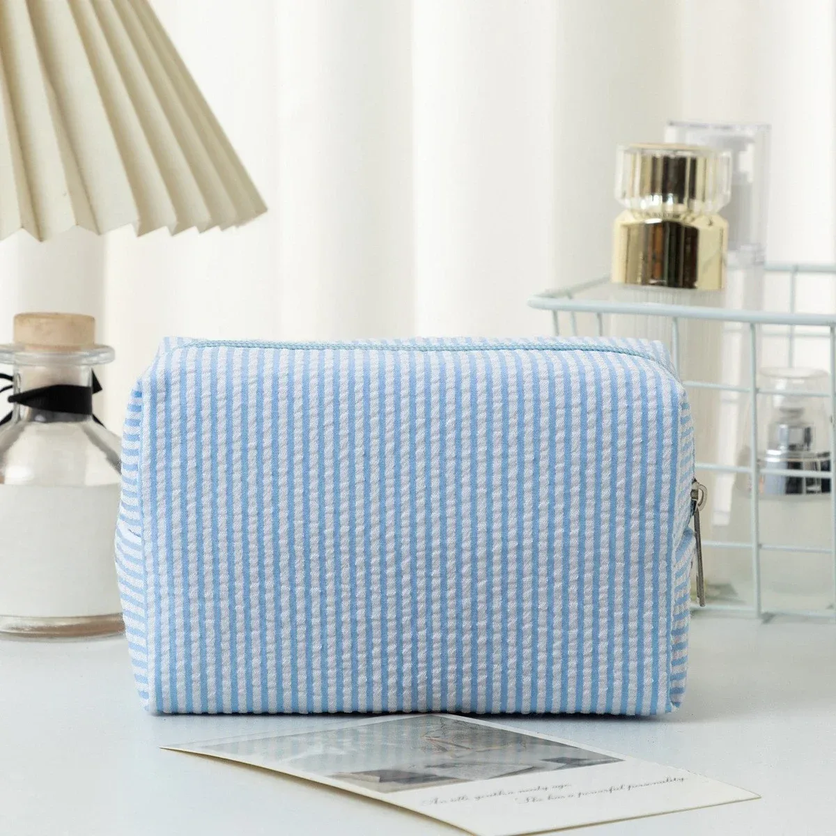 sac à cosmétiques rayé pour femmes, organisateur de maquillage de voyage à la mode, pochette de toilette portable à fermeture éclair pour filles