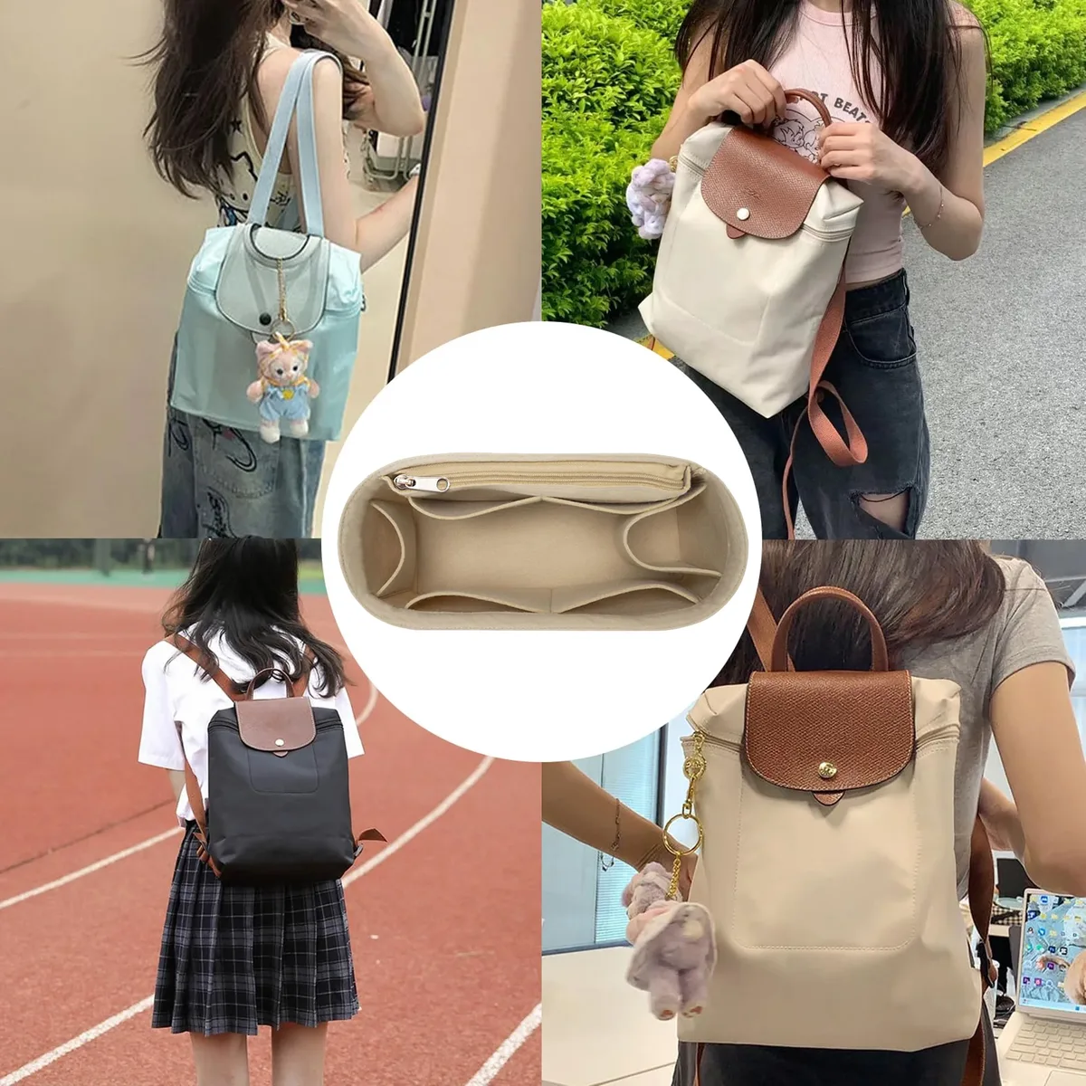 insert organisateur de sac à main en feutre avec plusieurs poches, doublure de sac dans le sac pour sacs à main et sacs à dos, sac de rangement de maquillage de voyage