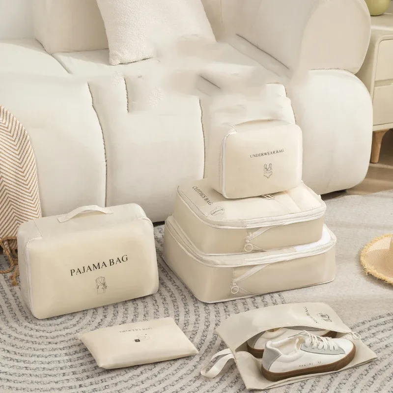 Sacs de rangement portables pour sous-vêtements et chaussures, 6 pièces, organisateur de bagages, ensemble de pochettes de voyage d'affaires, sac de compression de grande capacité