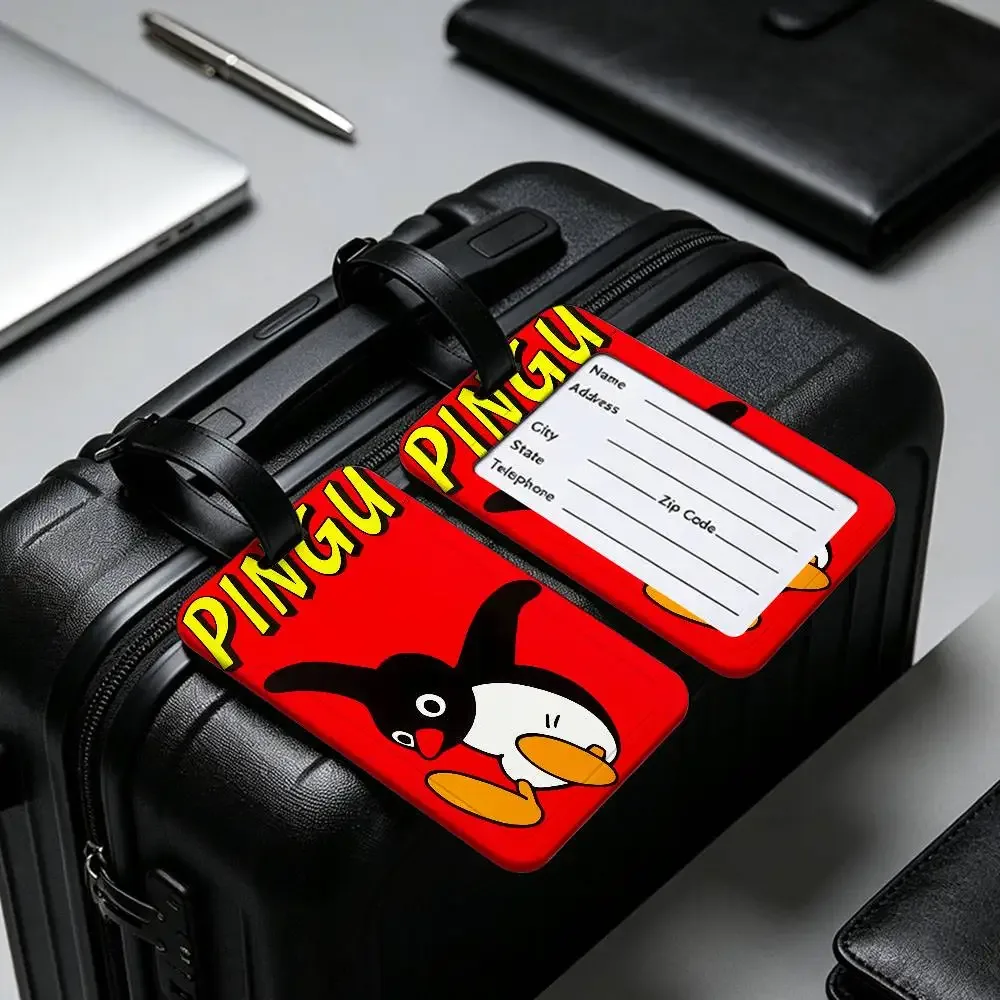 étiquette de bagage classique p-pingu en pvc, porte-carte d'information, marqueur de nom anti-perte pour sac à dos