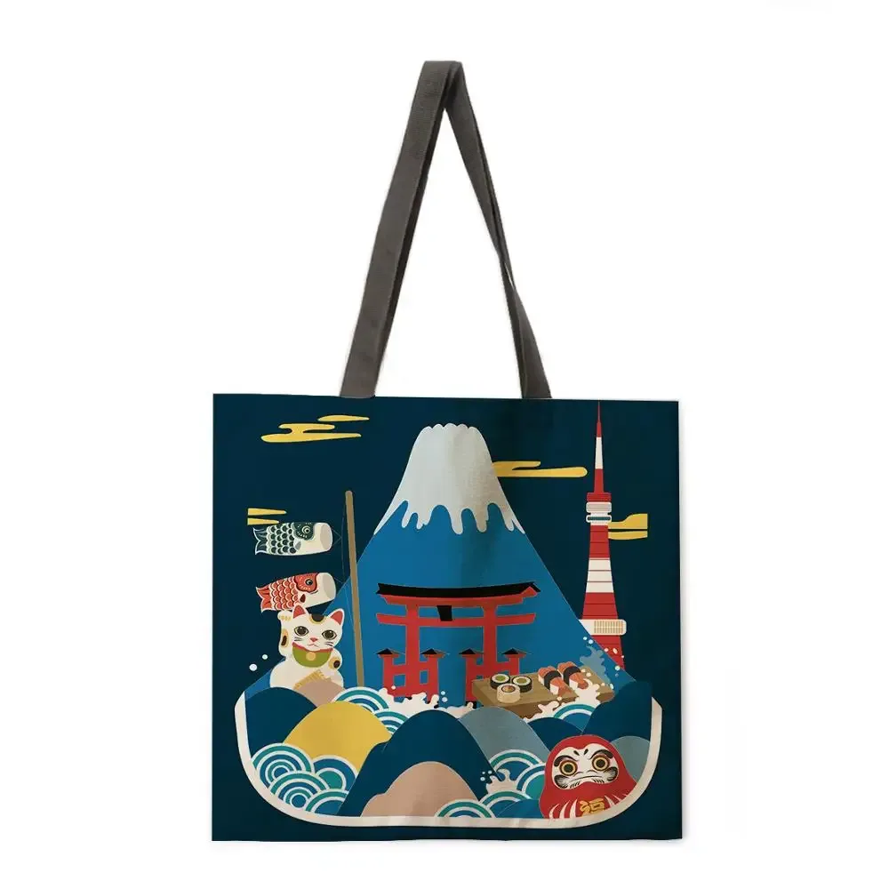 sac fourre-tout décontracté du mont fuji pour dames, sac à provisions pliable, sac de plage en plein air, sac initié au japon