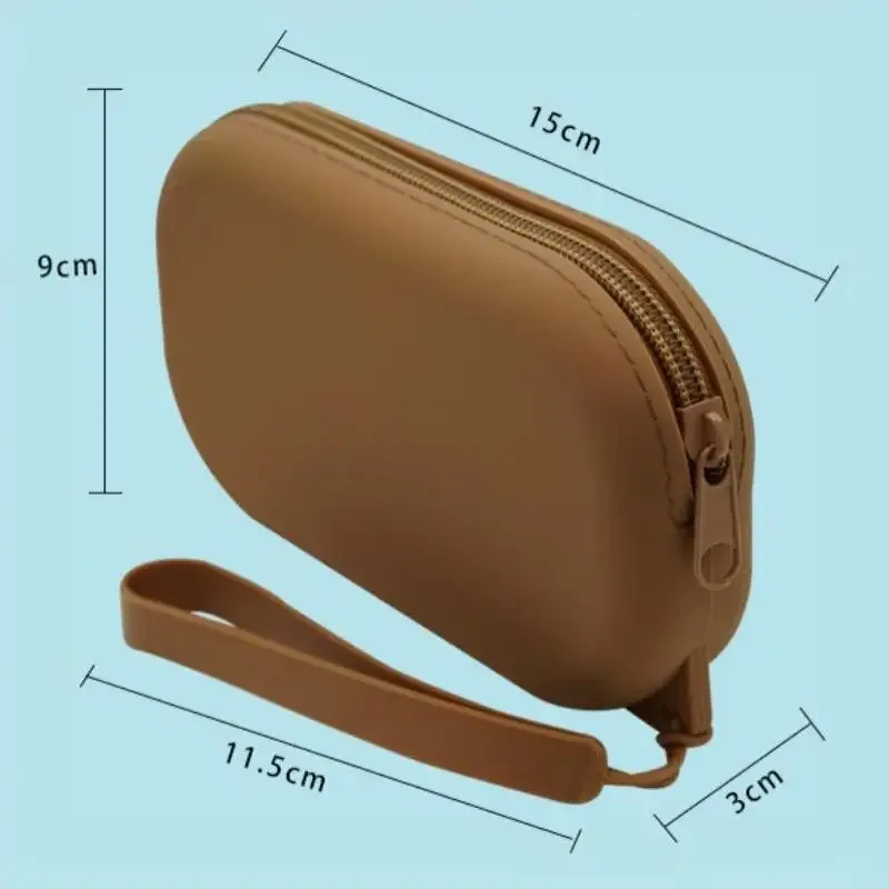 sac à fermeture éclair en silicone lisse, porte-écouteurs, portefeuille, organiseur de cosmétiques, porte-monnaie pour femmes et filles