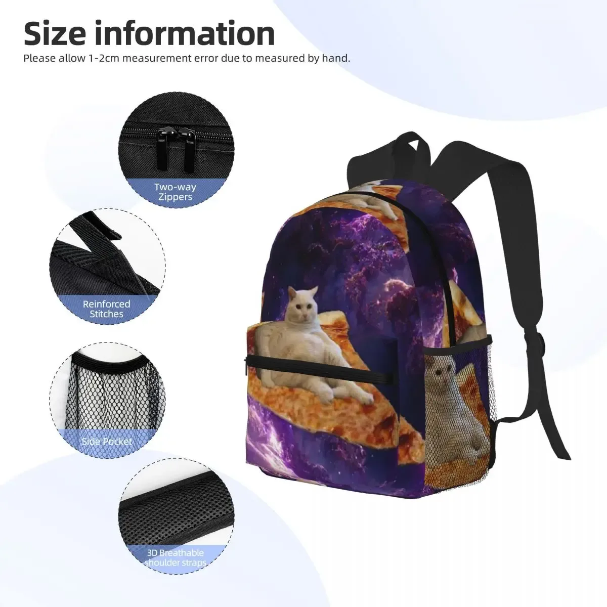 sac à dos d'école pour étudiants, sac à dos de randonnée et de voyage pour garçons et filles, sac à dos à bandoulière space pizza cat meme