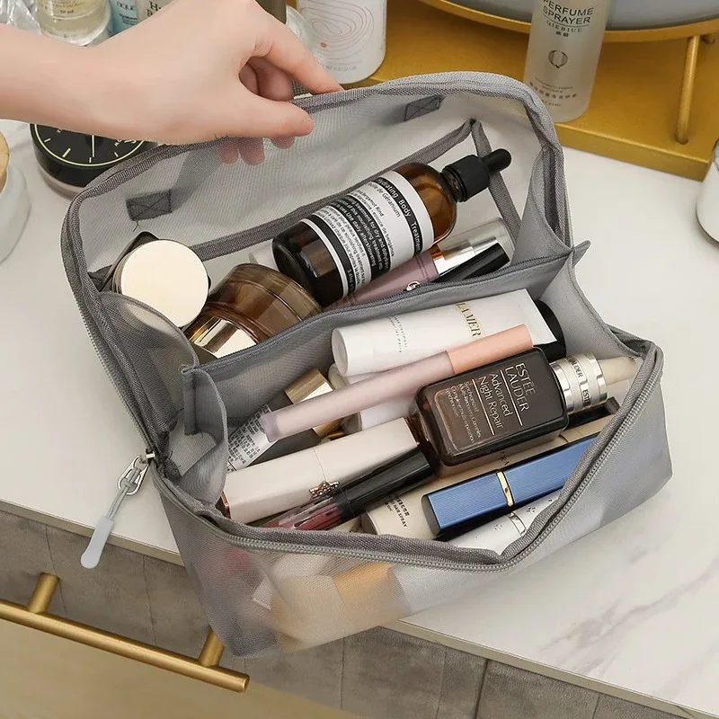 sacs à cosmétiques transparents en maille, petite et grande trousse de maquillage noire, trousse de toilette de voyage portable, étui de rangement pour rouge à lèvres, poudres