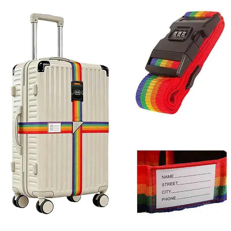 Sangles de bagages en nylon avec porte-carte d'identité, réglables, pour l'organisation des bagages, avec serrure à combinaison, accessoires de voyage anti-perte