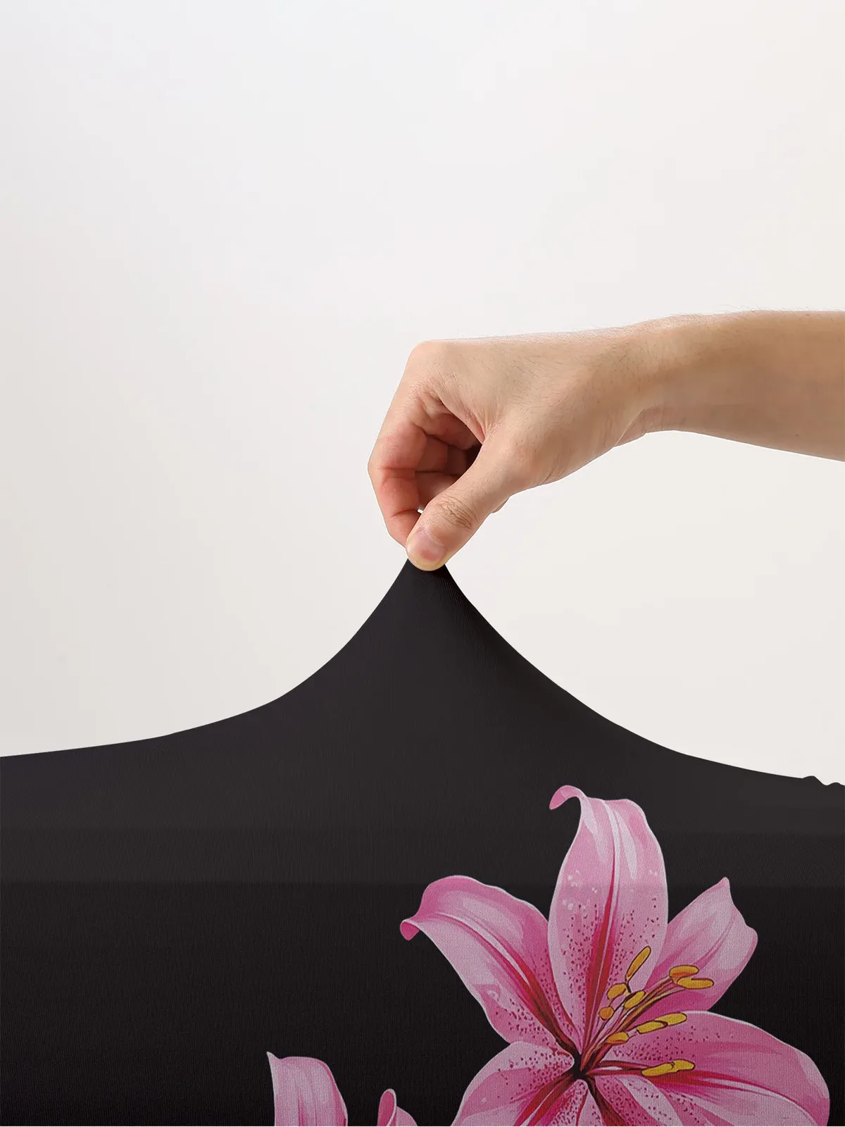 housse de bagage à motif de fleurs de lys roses sur fond noir, adaptée aux bagages de 18 à 32 pouces, protège-poignée de bagage, accessoires de voyage