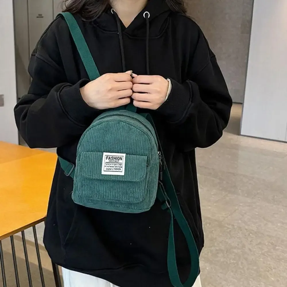 sac à dos en velours côtelé pour téléphone portable pour femme, sac à main de style coréen, mini sacs initiés, sac à dos solide, sacs d'école pour document
