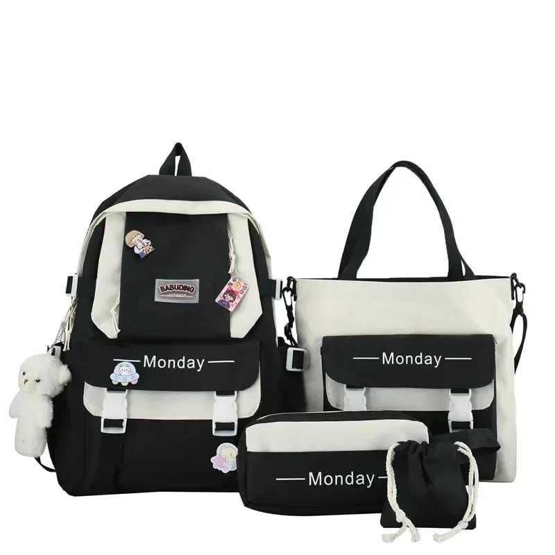 4 pièces nouvelle mode enfants école sac à dos mignon femmes sac à dos bookbag pochette d'ordinateur pour adolescents filles étudiants sac à dos mochila