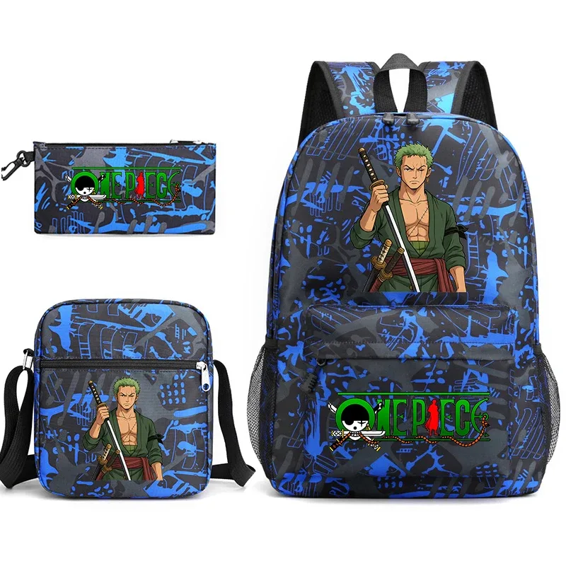 ensemble de sacs à dos pour étudiants imprimés one piece zoro, avec sac à bandoulière et trousse à crayons, pour enfants et adolescents, pour l'école, les voyages, légers