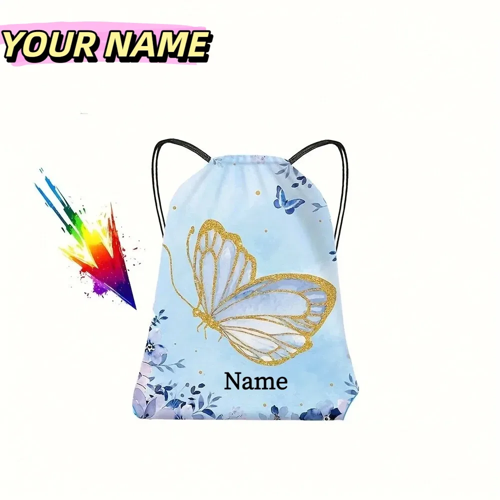 sac à dos personnalisé avec cordon de serrage et motif de papillon mignon, pour unisexe, voyage, sport, natation, utilisation quotidienne en plein air
