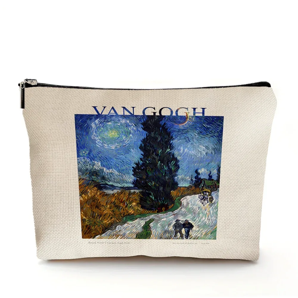 vincent van gogh femmes sac cosmétique nuit étoilée double impression dame sacs de maquillage de mariage fille voyage sac à main organisateur portefeuille