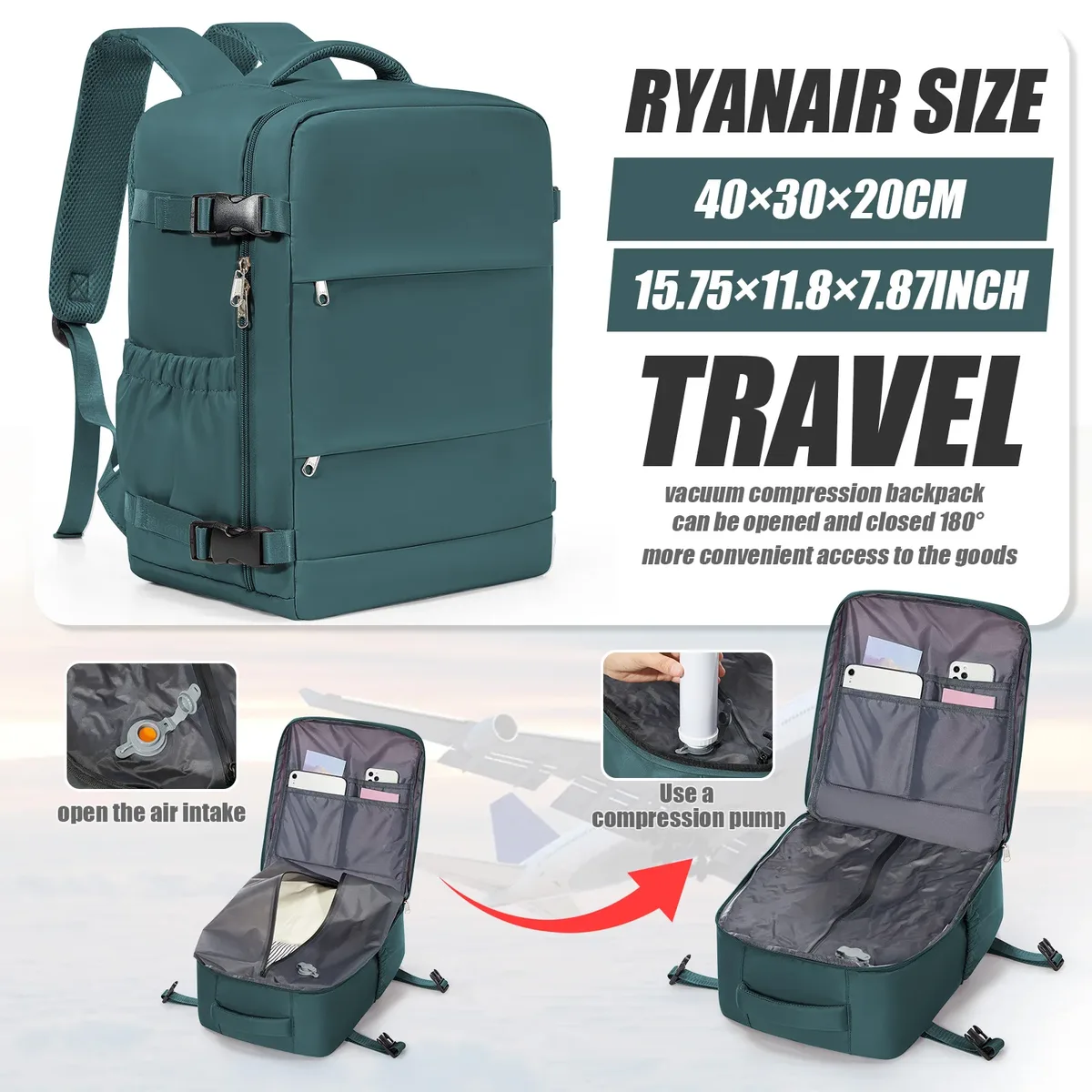 sac à dos sous vide ryanair 40x30x20, sac à dos de voyage pour courtes distances, sac de cabine wizair pour ordinateur portable 15.6 pouces, sac à dos de loisirs pour hommes
