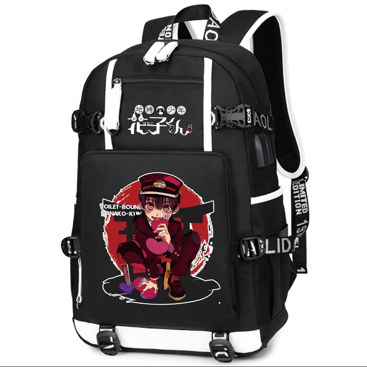 dessin animé toilette lié hanako-kun étudiants école sac à dos pour ordinateur portable oxford bookbag usb charge anime shouler sacs sac à dos décontracté
