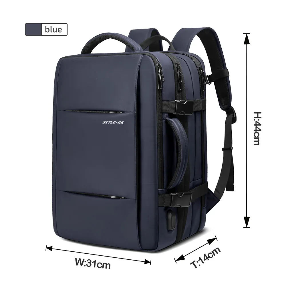hcankcan-sac à dos extensible pour homme, sac pour ordinateur portable étanche, sac de voyage de randonnée, sac à dos d'affaires, sac à dos décontracté, grande capacité, 15.6 po