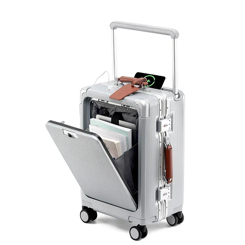 bagage à roulettes large pc haut de gamme, ouverture frontale, boîte d'embarquement multifonctionnelle pour femmes de 20 pouces et valise combinée de 24 pouces pour hommes