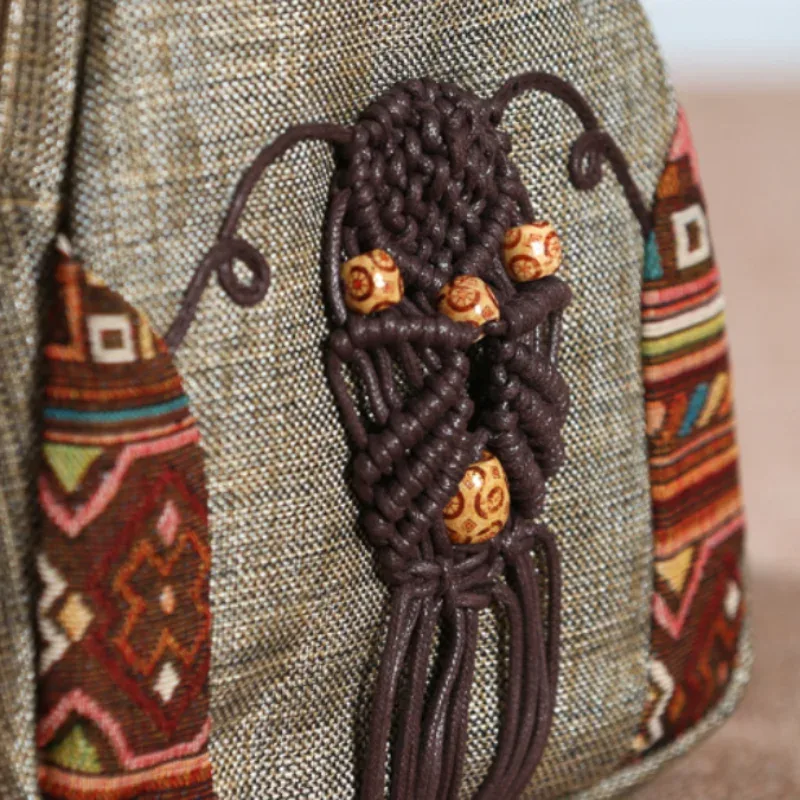 sac à dos rétro en toile brodée pour femmes, bretelles souples, sac à dos à rabat ethnique, cartable léger, sac de voyage pour filles