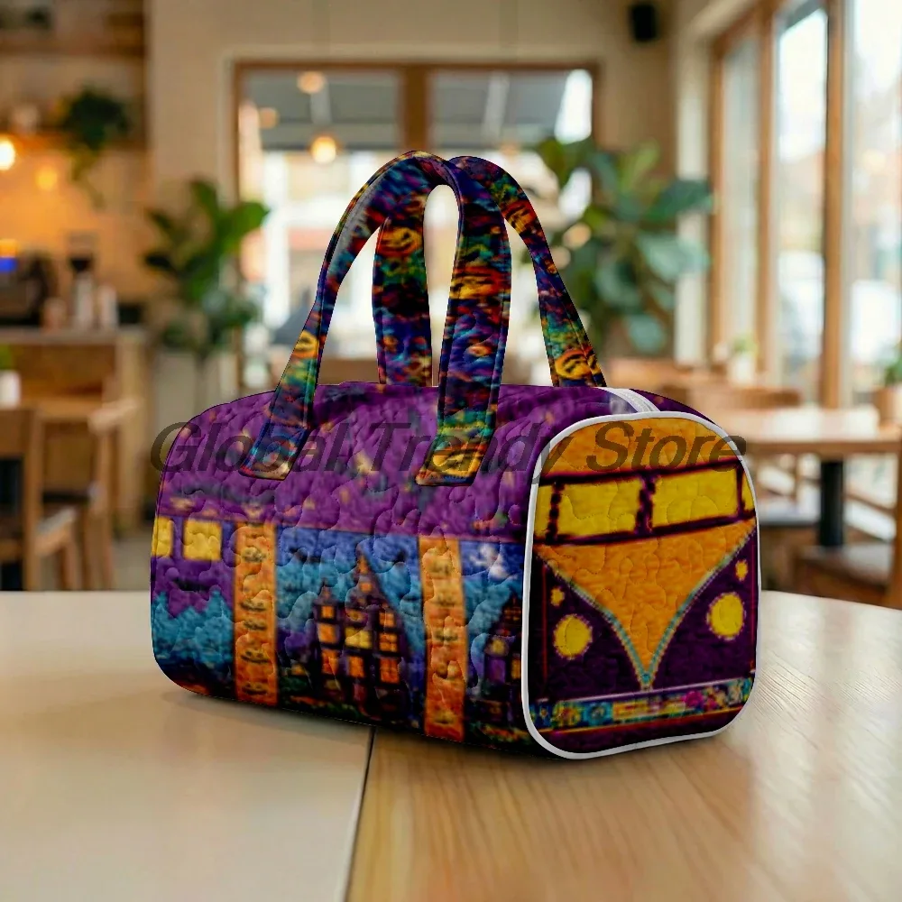sac de voyage matelassé pour homme, motif floral et bus de la paix, sac fourre-tout décontracté pour femme, sac de week-end