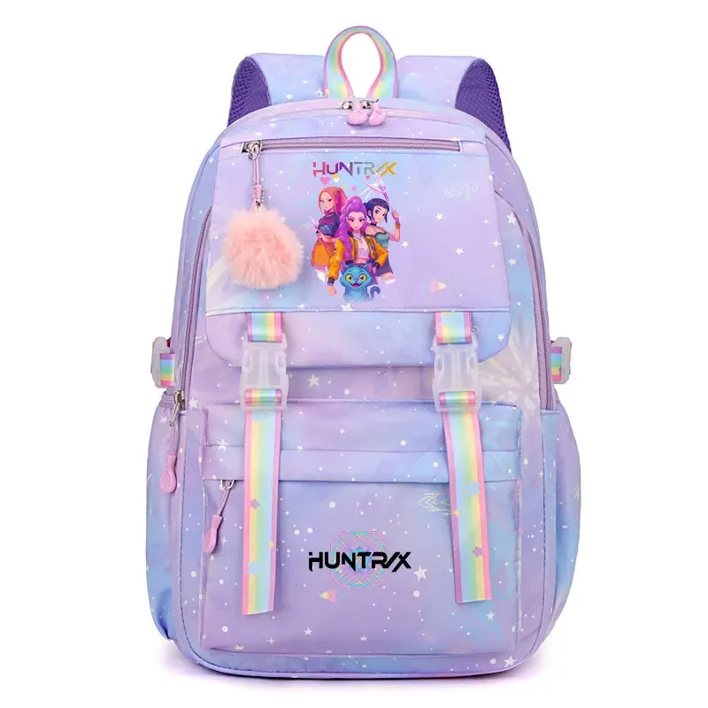sacs à dos k-pop demon hunters, imprimés aux couleurs vives, en nylon, simples, grande capacité, pour l'école, avec boucle, pour ordinateur portable, pour adolescents