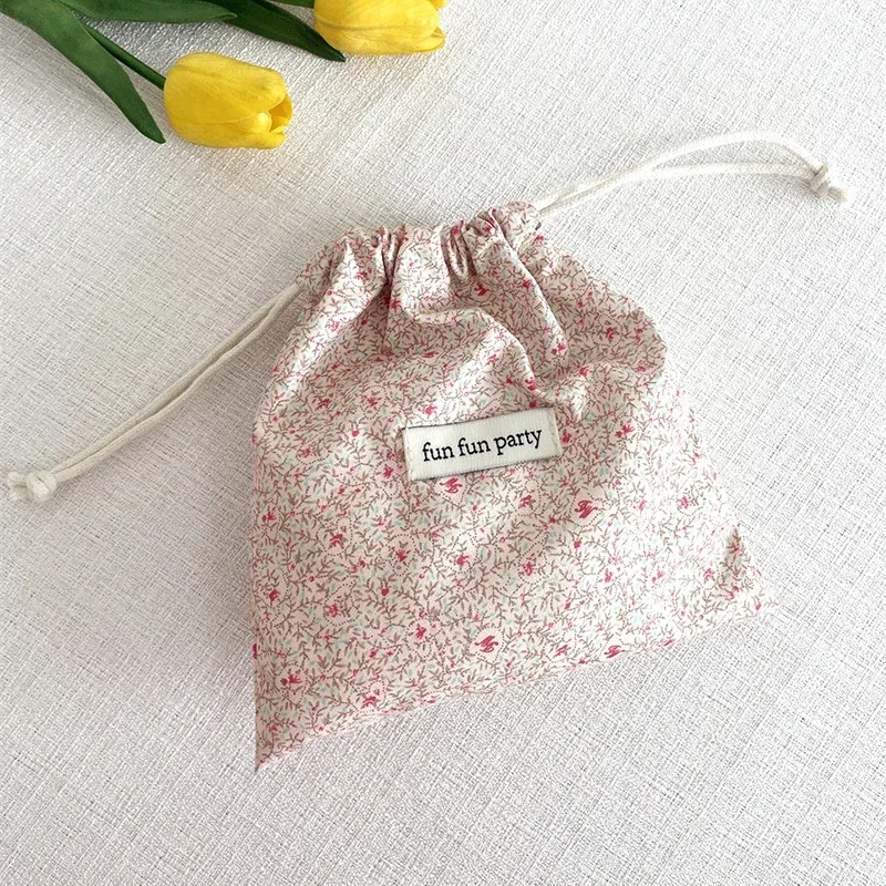 sac de rangement floral en coton et lin pour femme, pochette de maquillage mignonne, rangement de proximité, finition, poudres, bonbons, bijoux, cadeau de noël