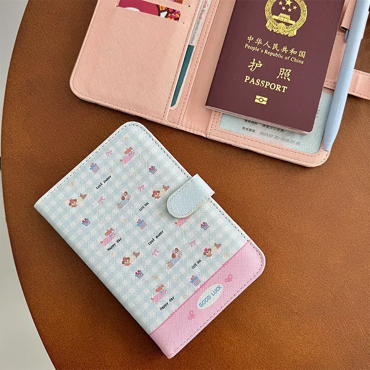 mignon nœud chien imprimé hommes femmes étanche porte-passeport couvre étui voyage pu carte de crédit portefeuille passeport livre passeport couverture