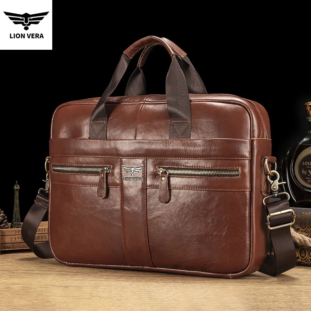 lion vera – porte-documents en cuir véritable pour hommes, sac à main de bureau portable pour ordinateur portable, sacs à bandoulière de haute qualité pour affaires
