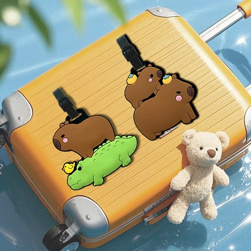 accessoires de voyage, étiquettes de bagages, capybara de dessin animé, bagages en pvc, porte-carte d'identité, porte-adresse, étiquette de bord pour bagages, étiquette portable