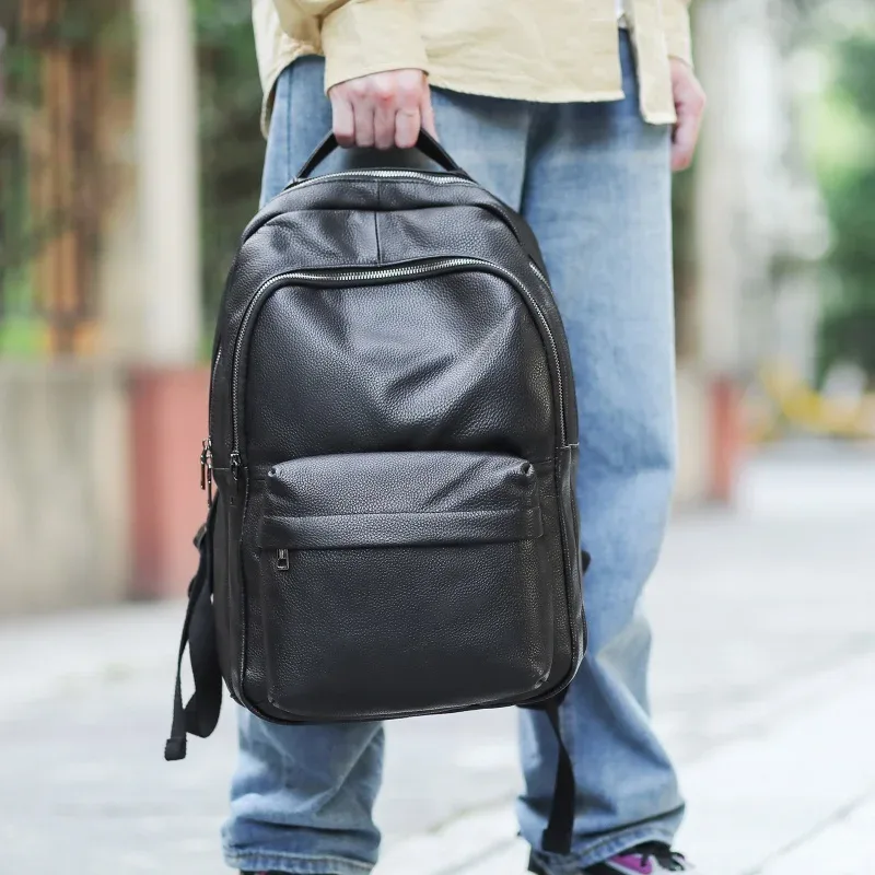 sac à dos décontracté en cuir de vachette pour homme, grande capacité, véritable, extérieur, moto, nouveau