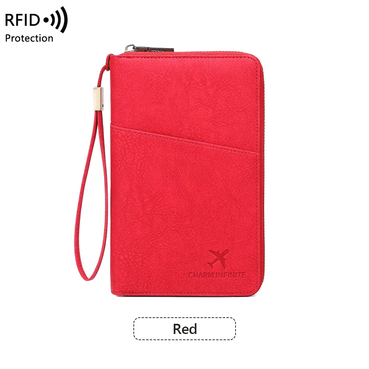 sac de passeport multifonctionnel bloquant rfid, porte-documents de voyage avec portefeuille de rangement de billets à longue fermeture éclair pour plusieurs passeports