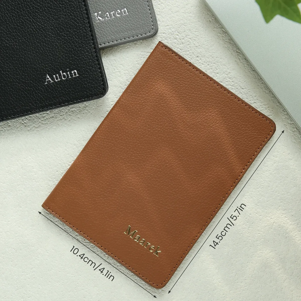 porte-passeport personnalisé avec nom, monogramme personnalisé, texture en similicuir, couverture de passeport unie avec blocage rfid, cadeau de vacances
