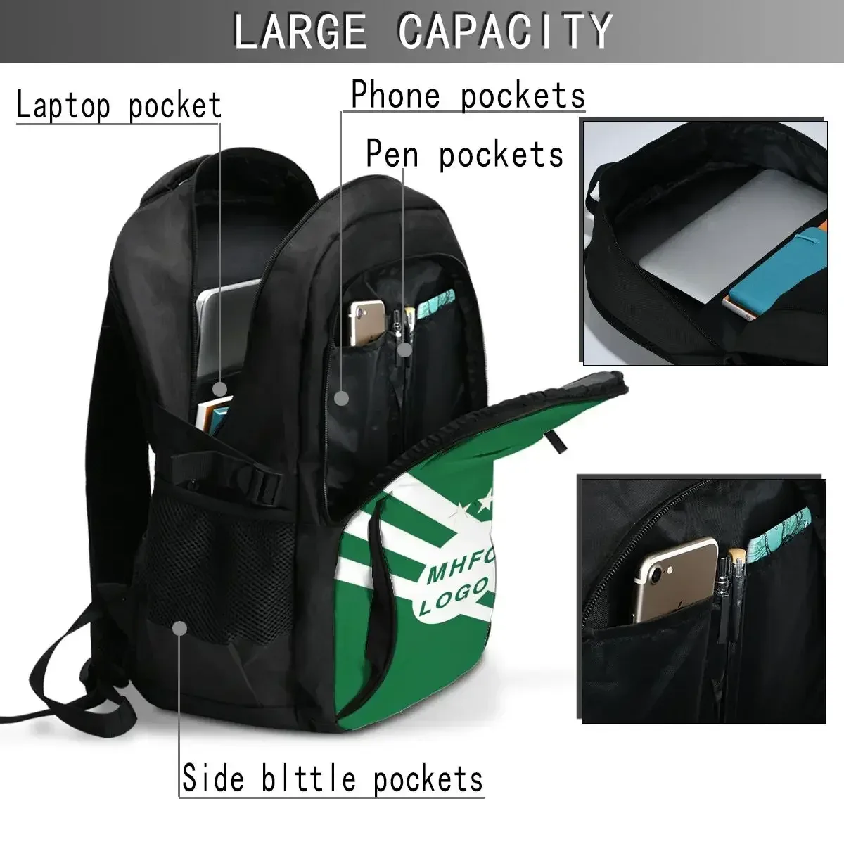 israël f.c mhfc grand sac à dos de voyage durable pour ordinateur portable sac résistant à l'eau avec port de chargement usb sac à dos d'affaires pour femmes et hommes