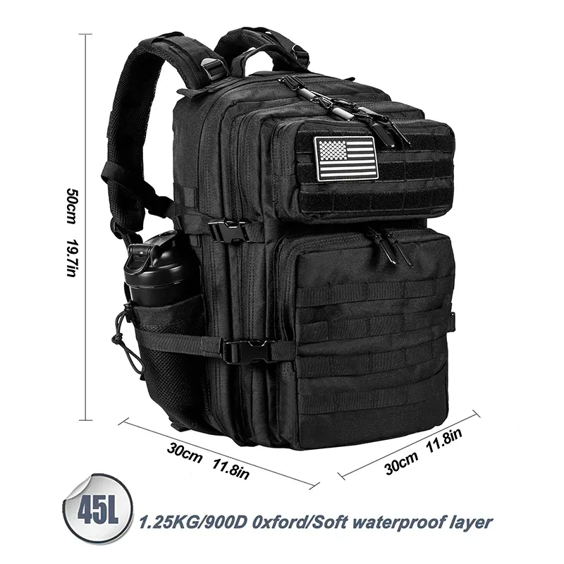 lhi 45l/35l/25l sac à dos tactique pour hommes et femmes étanche athlète salle de sport sac de plein air voyage randonnée sac à dos avec porte-bouteille
