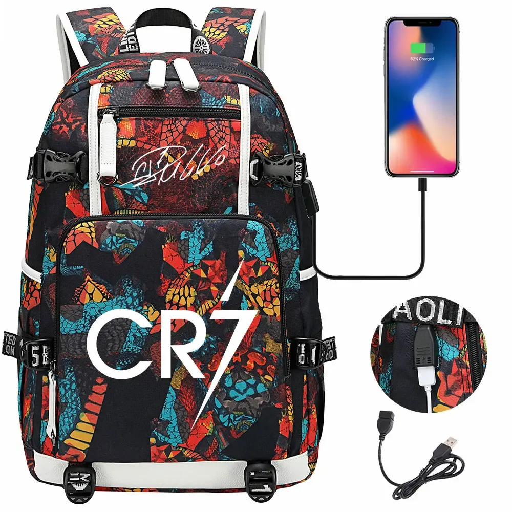 football star cr7 usb grande capacité étudiant mochila femmes hommes ordinateur portable voyage sac à dos garçons filles enfants retour à l'école livre sacs