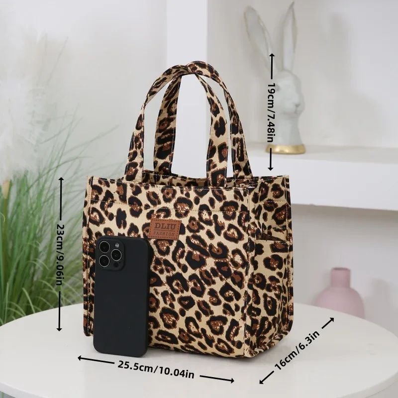 Nouveau sac fourre-tout à déjeuner de grande capacité imprimé léopard rétro avec pochette de rangement sac à main de travail de banlieue sac de repas Portable