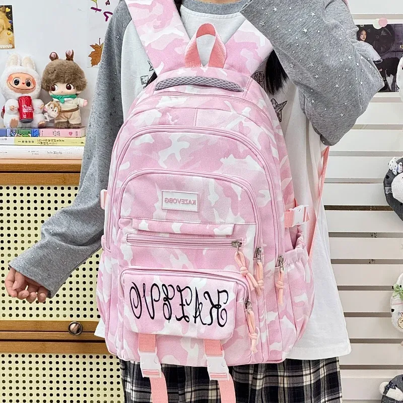 Sac à dos camouflage bleu imprimé pour collégienne, style cool, sac d'école pour étudiante, sacoche pour ordinateur portable, sac à dos de voyage décontracté