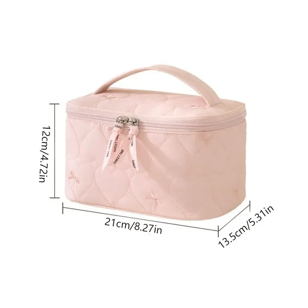 sac de maquillage de grande capacité pour femmes, sac de toilette de voyage étanche à imprimé cœur, sac de rangement de cosmétiques à double fermeture éclair, sac de rangement de cosmétiques à main pour dames