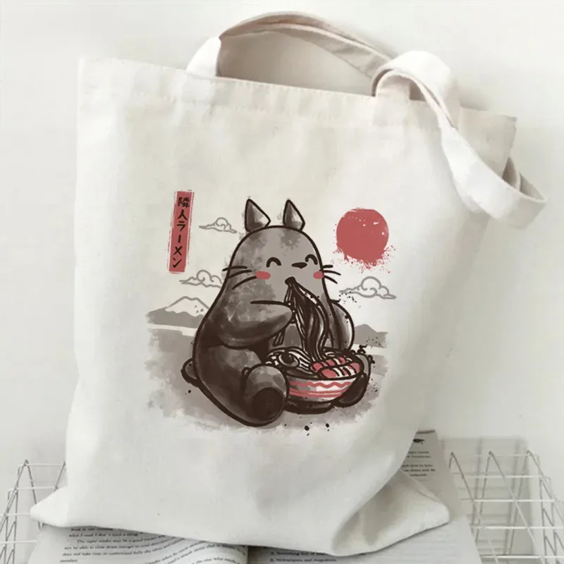 femmes dessin animé eco réutilisable sac à provisions femme épaule shopper sac fourre-tout studio ghibli collège sac à main rétro grandes dames