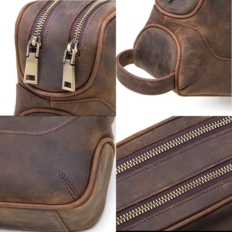 contact's – sac à cosmétiques en cuir véritable pour hommes, pochette de maquillage de luxe de grande capacité, organisateur de voyage, sacs de toilette vintage, rangement