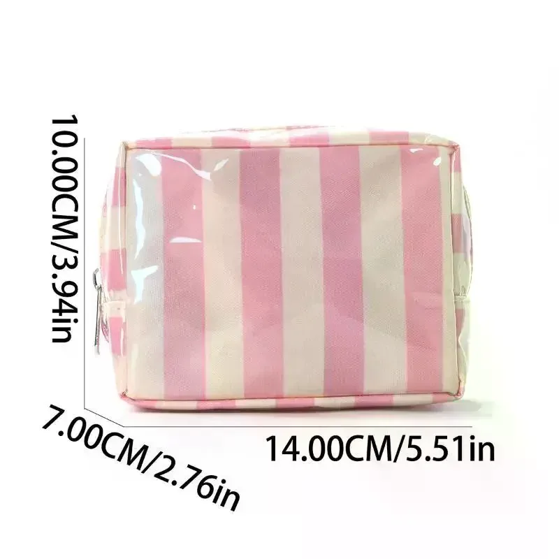 mini trousse de toilette rayée en pvc, trousse de maquillage, trousse de toilette imperméable, étui pour pinceaux de maquillage