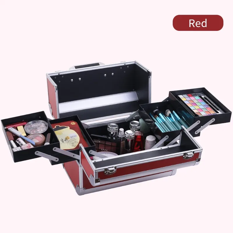 mallette de train de maquillage grandes étuis à cosmétiques portables 4 plateaux boîte de rangement de maquillage professionnelle boîte de maquillage