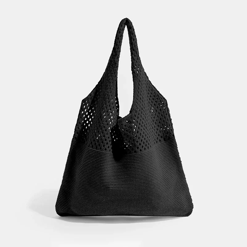 sac de rangement portable en fil tricoté style rétro, grande capacité, sac à bandoulière décontracté, sac de shopping, sac fourre-tout pratique, sac à main