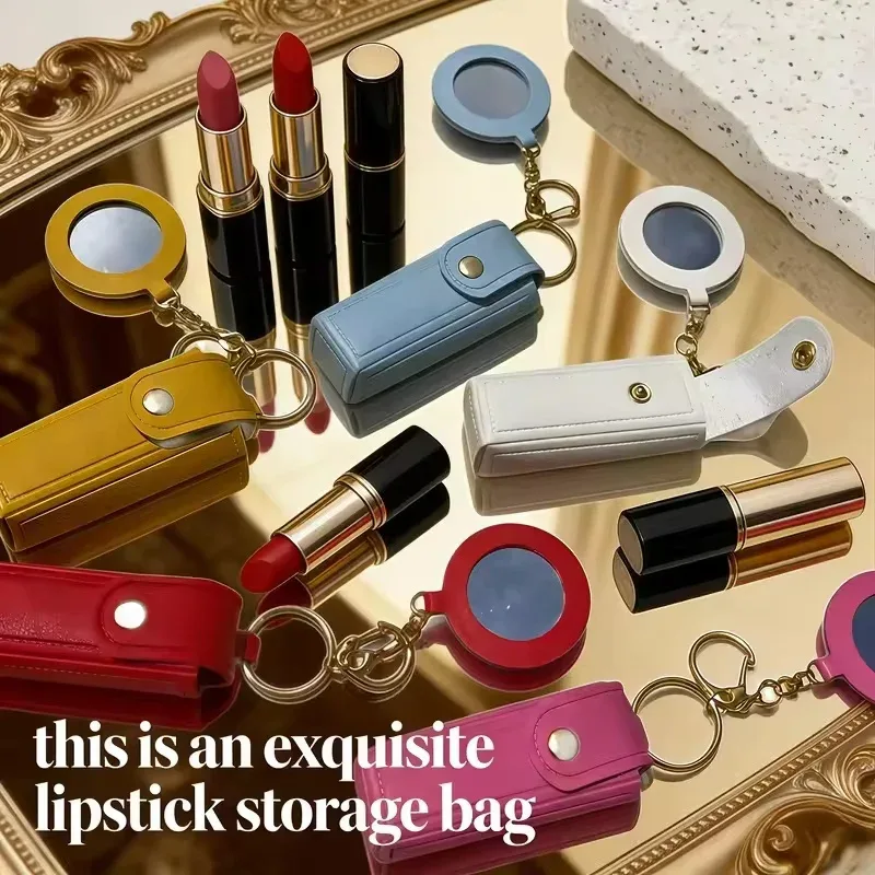 1 pièce - pochette rouge portable pour rouge à lèvres, trousse de maquillage, étui protecteur pour baume à lèvres avec miroir de maquillage, boîte de rangement pour rouge à lèvres