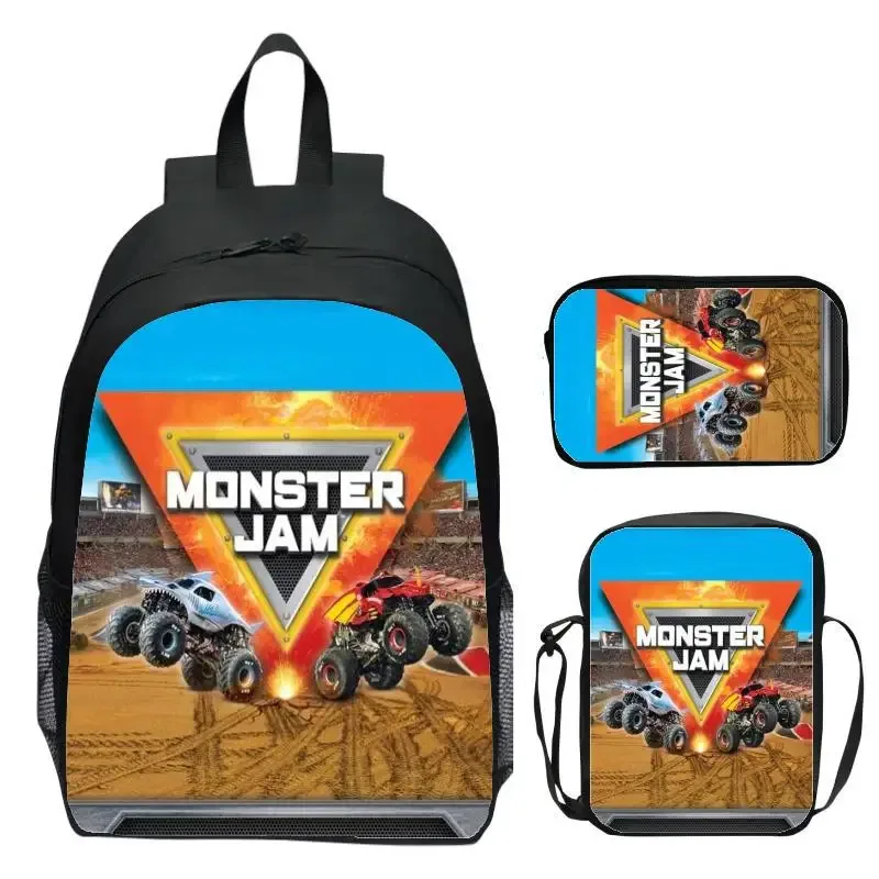 monster jam monster truck ensemble de trois pièces sac à dos pour enfants sac à dos d'école primaire sac à dos de maternelle